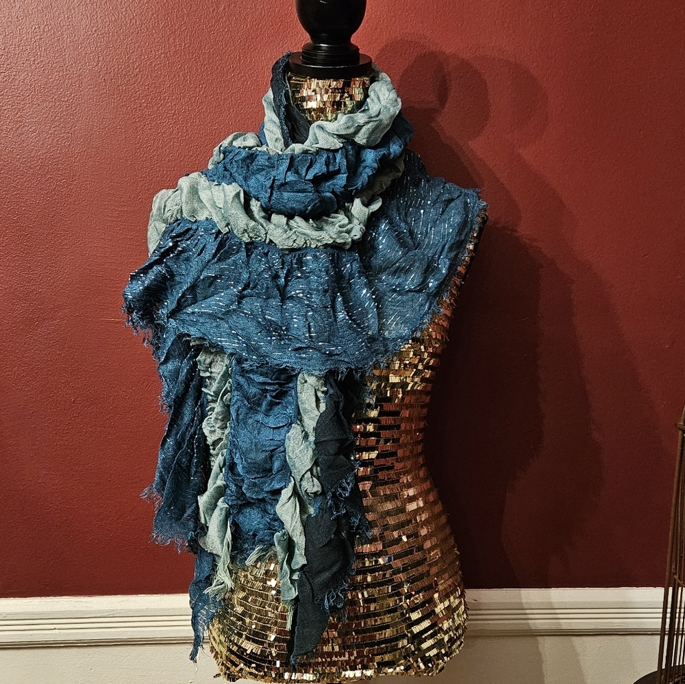 Blue Ruffled Scarf - Picture 2 of 6